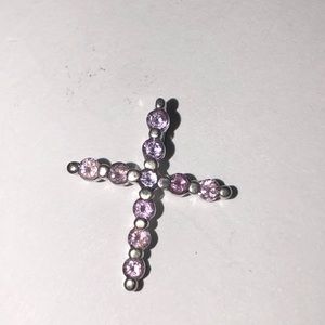 Vintage Solid 925 Sterling Silver Amethyst Cross Pendant